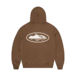 Kapuzenpullover mit Reißverschluss und Insel-Puff-Print [BRAUN]