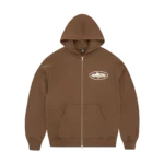 Kapuzenpullover mit Reißverschluss und Insel-Puff-Print [BRAUN]